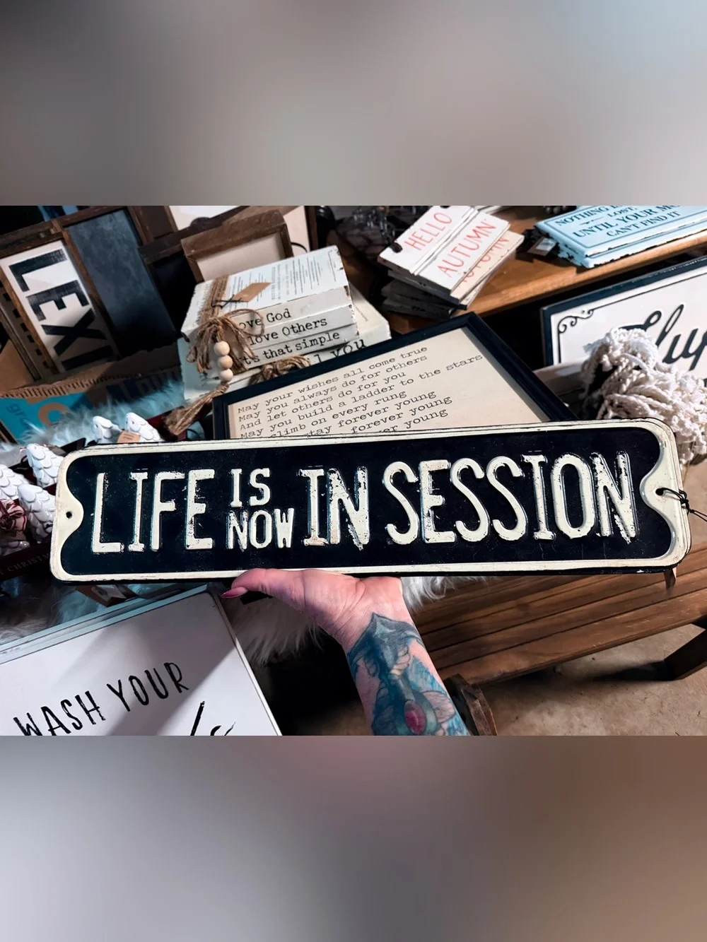 Black & Cream 'Life Is Now' Rustic Metal Sign